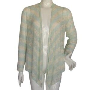 new FRANCESCA BUTTONS Sweater, M, Mint/Off-white, waterfall Open Front, LS